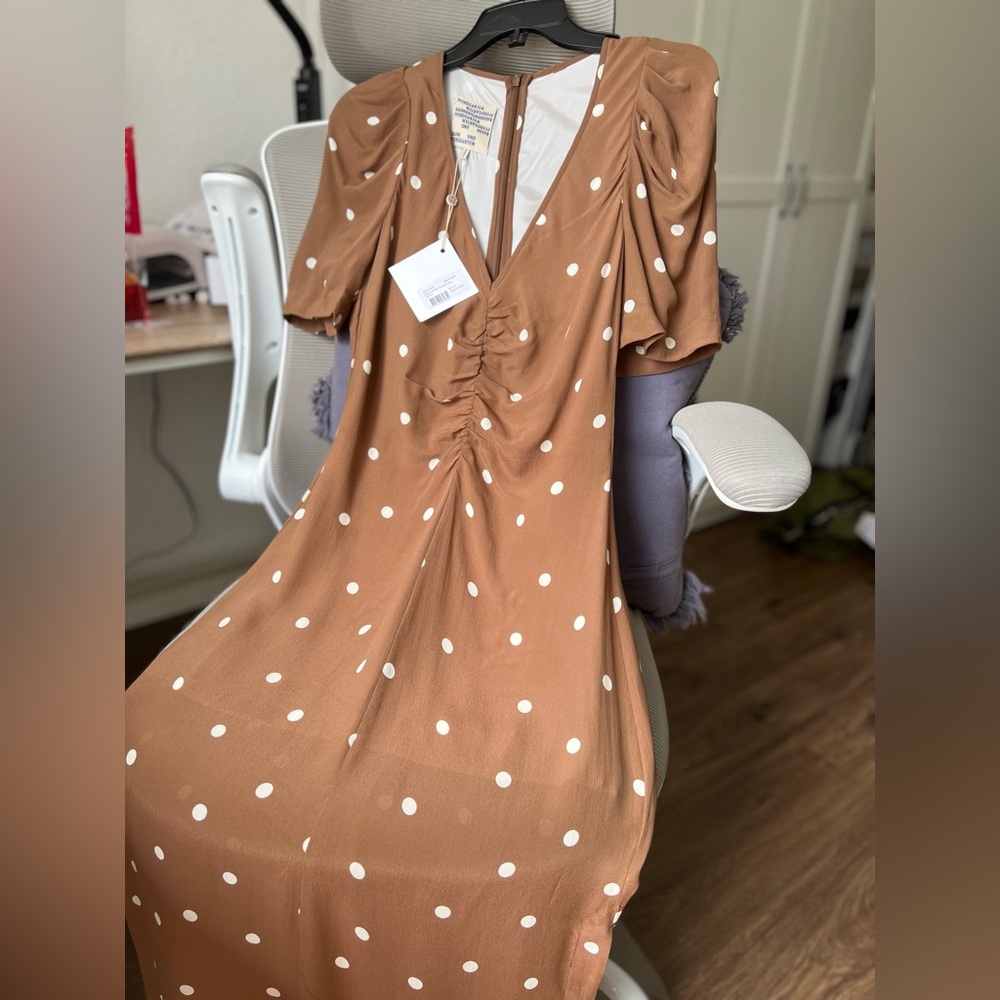 Stylish Brown Polka Dot Midi Dress